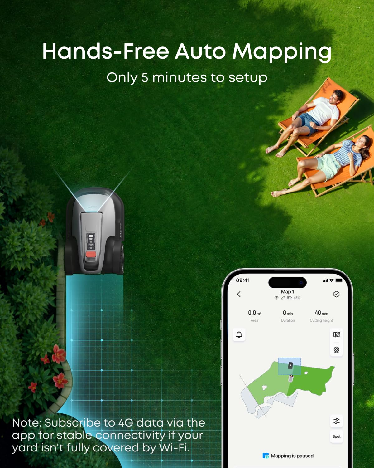 eufy E15 Robot Lawn Mower,Max 0.2 Acres,Wireless Robot Mower with Auto Mapping,Vision Navigation,Multi-Zone Management,Robotic Lawnmower with AI Obstacle Avoidance,APP Control,18°Slope,Cut Height1-3"