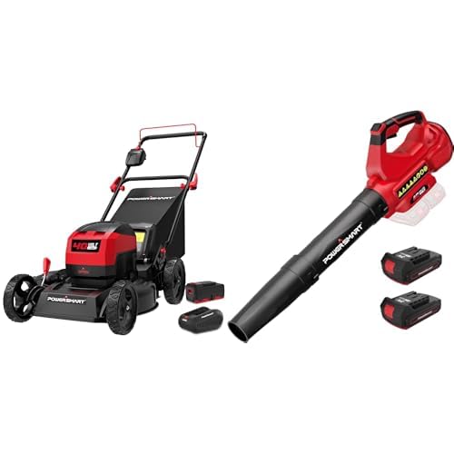PowerSmart 40V Leaf Blower & 17in Cordless Mower, Electric 4.0Ah 2x2.0Ah Battery & Charge, for Lawn Care