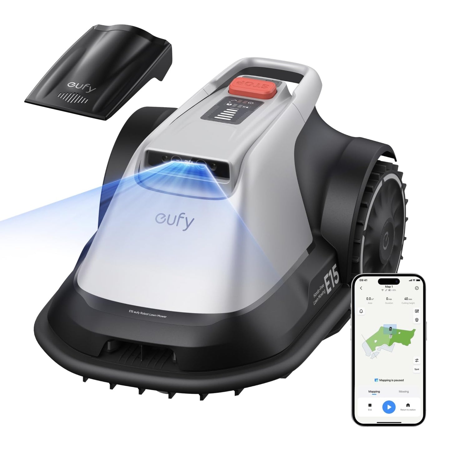 eufy E15 Robot Lawn Mower,Max 0.2 Acres,Wireless Robot Mower with Auto Mapping,Vision Navigation,Multi-Zone Management,Robotic Lawnmower with AI Obstacle Avoidance,APP Control,18°Slope,Cut Height1-3"