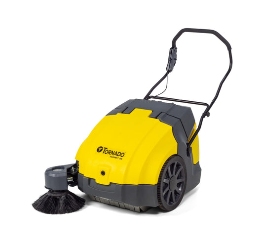 Tornado Torrent 28 Walk-Behind Battery Sweeper | 28" Cleaning Path, Tandem Roller System, 10 Gal Hopper, LED Headlight, 4-Hour Run Time | Model TW050-W28-U